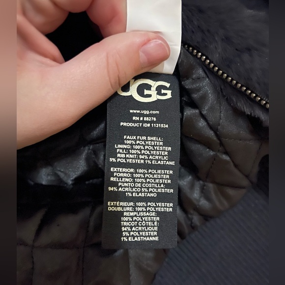 UGG women’s Viviana Bomber Jacket Faux Fur-Ink- Size: L - Picture 4 of 6